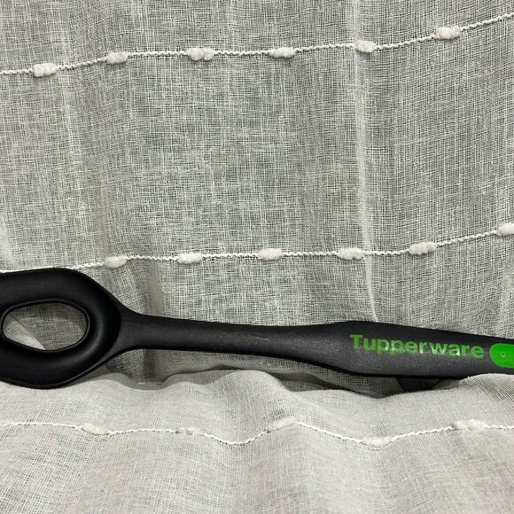 Tupperware Black Flow Thru Spoon Serving Utensil Slotted Hole with Green Handle - Picture 6 of 6